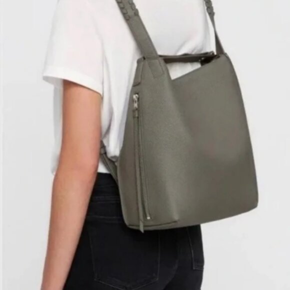 AllSaints Kita Convertible Leather Backpack in Storm Grey - Picture 6 of 6